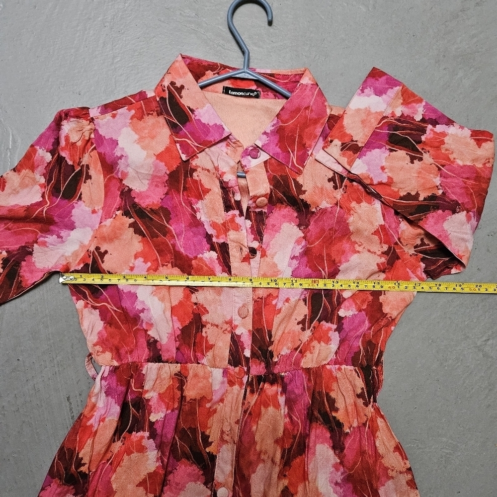Lemoncurve Sz L Floral Coastal Tiered Flowy Maxi Button DownDress Quater Sleeve - Picture 16 of 16